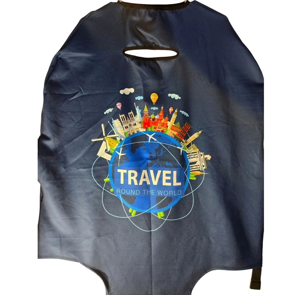 Travel Round The World Luggage Cover Navy Blue Global Landmark Graphic Protector